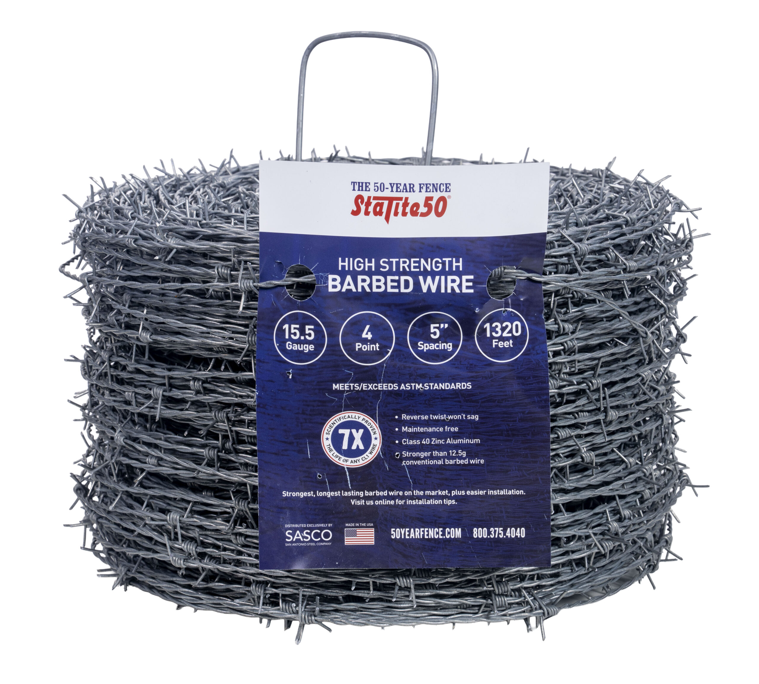15.5 ga 4 point 5" StaTite50 High Tensile Barbed Wire